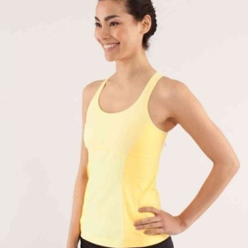 Lululemon Run: Pace Tank in Mellow Neon Yellow Stripe Open‎ Back
